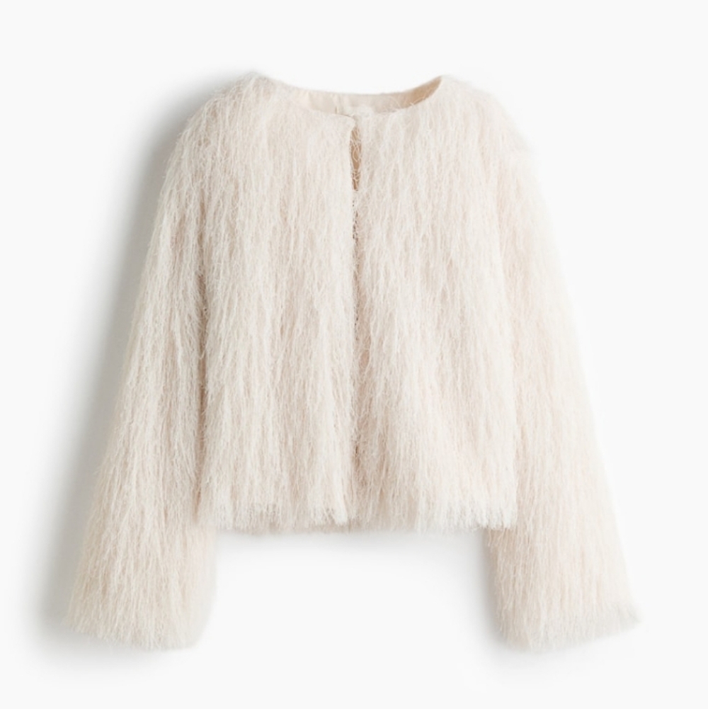 H&M BLOGGER WHITE FRINGE JACKET TOP SIZE LARGE NEW WITH TAGS - Picture 5 of 6